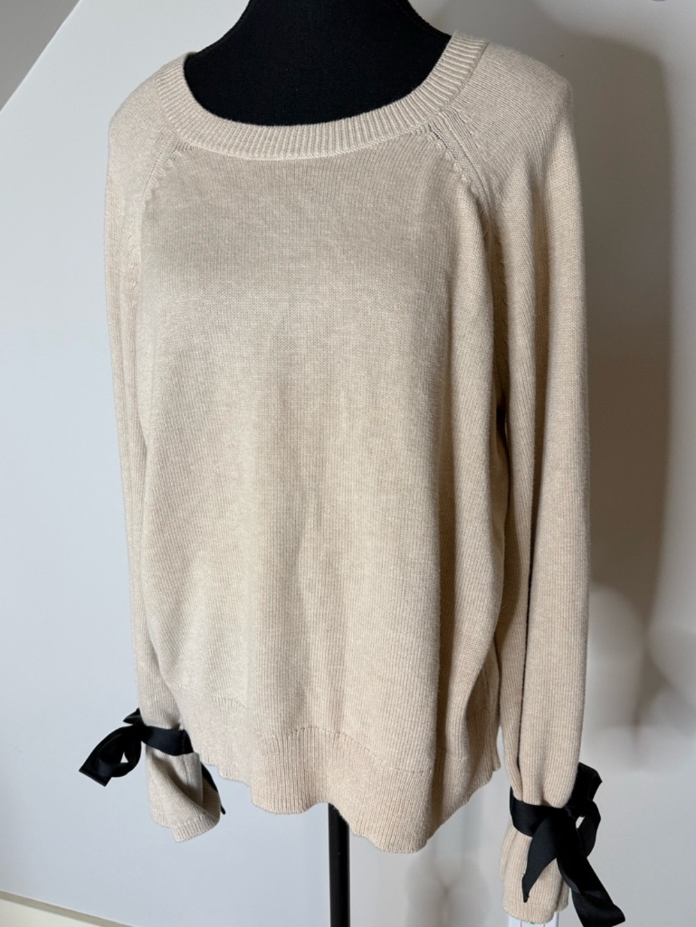 J. CREW MERCANTILE Sandy Knit Merino Wool Sweater Ribbon Tie Bow Sleeve Cuff XL - Picture 3 of 11